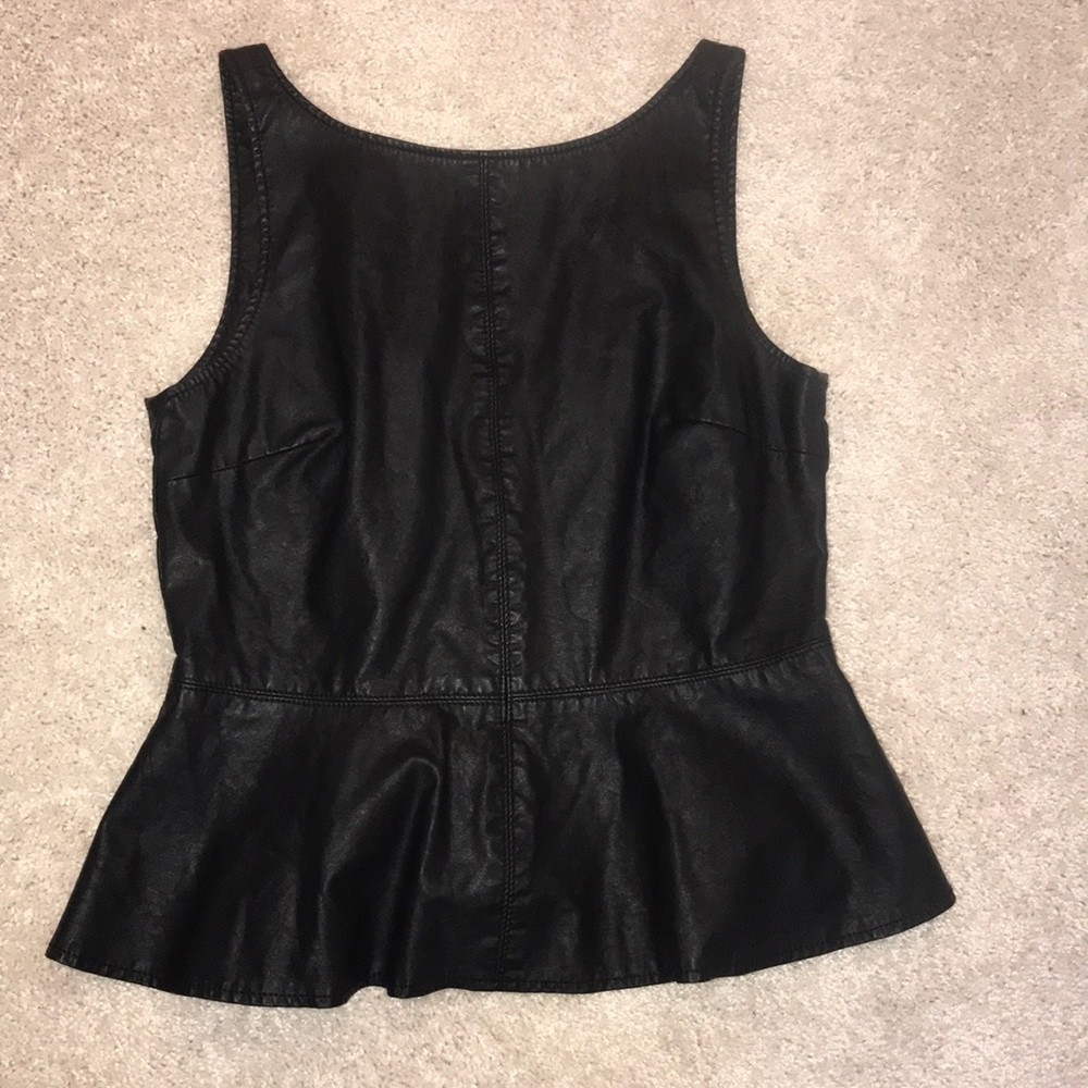 Black faux leather peplum top